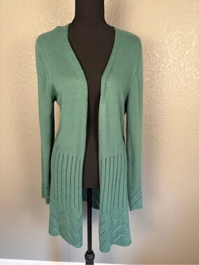 Market & Spruce Open-Front Teal Green Knit Cardigan